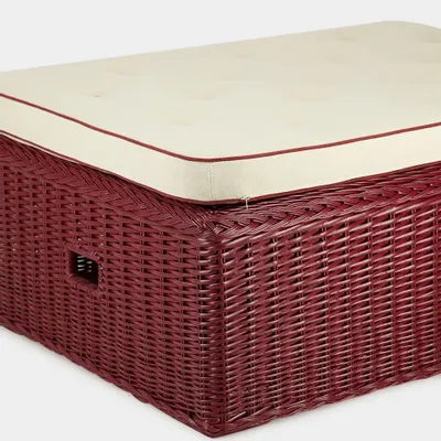 Ottomans - Handmade Furnas Bordeaux Wicker and Natural Linen Ottoman - HOUSE OF CAPRICORN