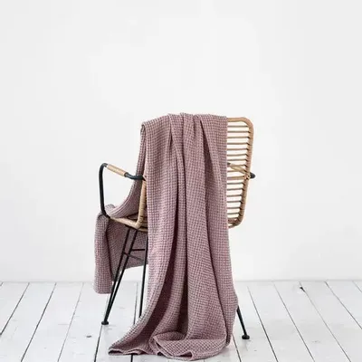 Throw blankets - Linen waffle throw blanket in Woodrose - MAGICLINEN
