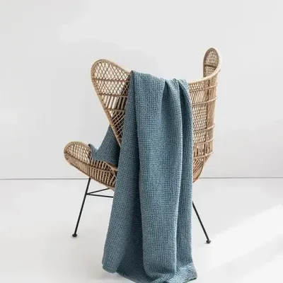 Throw blankets - Linen waffle throw blanket in Gray blue - MAGICLINEN