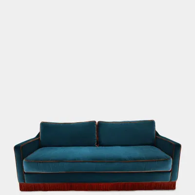 Sofas - Afonso Blue and Brick Velvet Sofa - HOUSE OF CAPRICORN