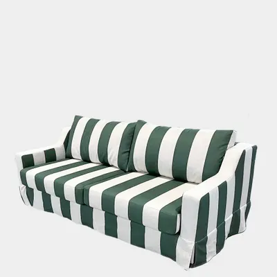 Sofas - Manuel Green Striped Linen Three-Seater Sofa - HOUSE OF CAPRICORN
