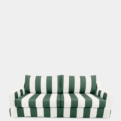 Sofas - Manuel Green Striped Linen Three-Seater Sofa - HOUSE OF CAPRICORN