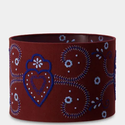 Objets de décoration - Hand-Embroidered Viana Bordeaux Linen With Blue Embroidery Lampshade - HOUSE OF CAPRICORN