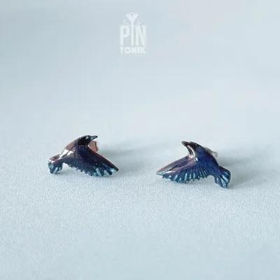 Jewelry - Flying Crow Stud Earrings - Graphic Bird Jewelry - PINTONIK