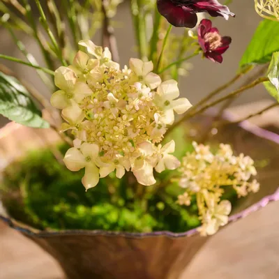 Décorations florales - Bouquet d'hortensias en soie artificielle en blanc, vert et bordeaux - SILK-KA BV