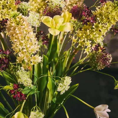Floral decoration - Artificial Silk Tulip Bouquet in Green, Burgundy & Lime - SILK-KA BV