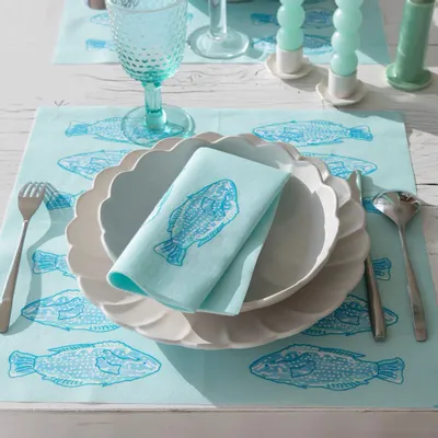 Napkins - LUMINOUS BLUE FISH - FRANÇOISE PAVIOT