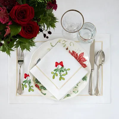Christmas table settings - Joyful Christmas Panama Embroidered Napkins – Festive Story - ROSEBERRY HOME