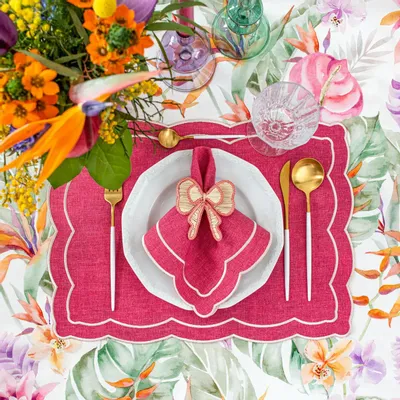 Placemats - Magenta Onde Embroidered Placemats – Wave-Inspired French Style - ROSEBERRY HOME