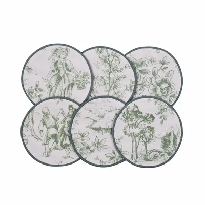 Placemats - Toile de Jouy Green Mini Round Coasters – Timeless French Style - ROSEBERRY HOME