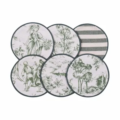 Placemats - Toile de Jouy Green Mini Round Coasters – Timeless French Style - ROSEBERRY HOME