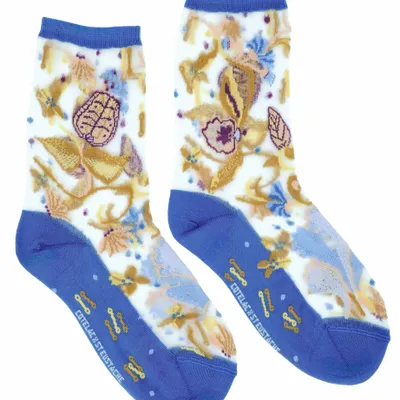 Gifts - Floralia Bleue 39-41 : Women’s sheer floral socks - ATELIER ST EUSTACHE