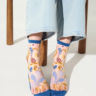 Gifts - Floralia Bleue 36-38 : Women’s sheer floral socks - ATELIER ST EUSTACHE