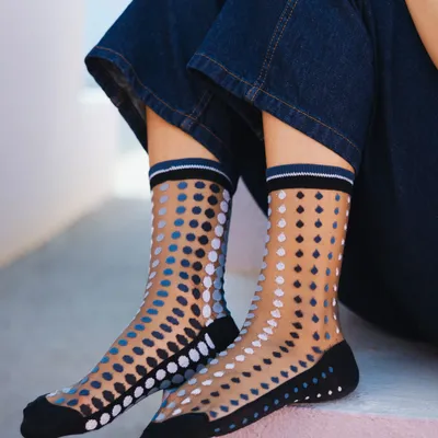Cadeaux - Vetrata Bleue 36-38 : Chaussettes transparentes pois femme - ATELIER ST EUSTACHE