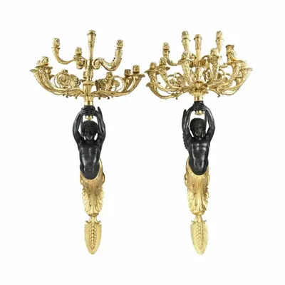 Wall lamps - Les Ailes Noires – Empire-Style Wall Candelabras - KUZCO ART MAISON