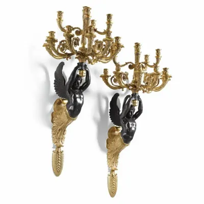 Wall lamps - Les Ailes Noires – Empire-Style Wall Candelabras - KUZCO ART MAISON