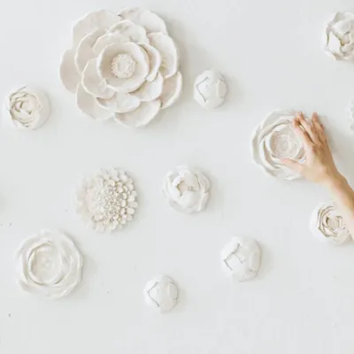 Wall panels - MEADOW FLOWERS - Handcrafted Plaster Floral Set - DABA DECO