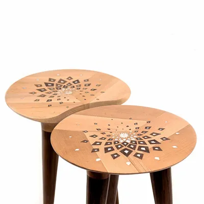 Other tables - Harmonic - Side Table - Beech & Walnut wood with Mother of Pearl inlay - DAMJ