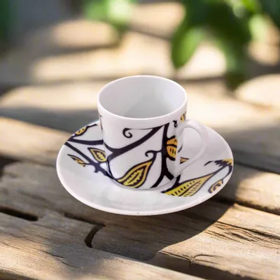 Gifts - Morning Awakening: Customizable WAX Porcelain Cup & Saucer - Exclusive Makaïva Pattern - KEMI HOME ART
