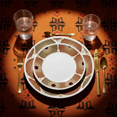 Gifts - Wax Brilliance: Set of 6 customizable French porcelain plates, unique Gammaphone design, handcrafted elegance - KEMI HOME ART