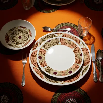 Gifts - Wax Brilliance: Set of 6 customizable French porcelain plates, unique Gammaphone design, handcrafted elegance - KEMI HOME ART