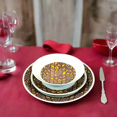 Gifts - Customizable Culinary Art Set: 6 Fine Porcelain Plates with Unique Bogolan Patterns - Made-to-Order Creations - KEMI HOME ART