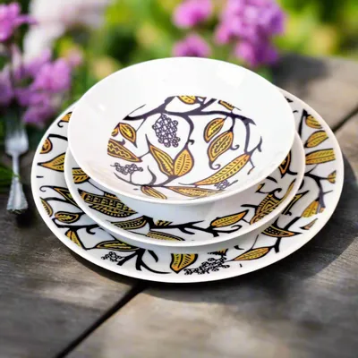 Gifts - Customizable Porcelain Plate Set - Unique Makaïva WAX Pattern - French Craftsmanship Elegance - KEMI HOME ART