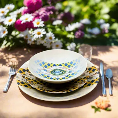 Gifts - Customizable Porcelain Plate Set - 'My Co-Wife's Eye' WAX Pattern - African Elegance Made to Order - KEMI HOME ART