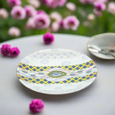 Gifts - Customizable Porcelain Plate Set - 'My Co-Wife's Eye' WAX Pattern - African Elegance Made to Order - KEMI HOME ART