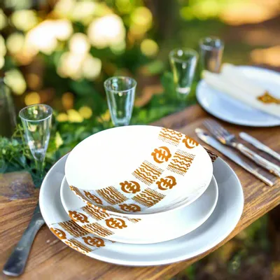 Gifts - Limited Edition: Set of 6 Customizable French Porcelain Plates - Unique Gold Adinkra Motifs, Handcrafted to Order - KEMI HOME ART