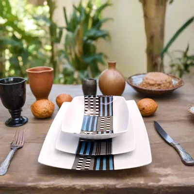 Gifts - Limited Edition: Set of 6 Customizable Porcelain Plates - Kounta Blue Niger Pattern, Artisan Craftsmanship - KEMI HOME ART