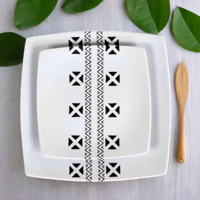 Gifts - Royal Edition: Set of 6 Customizable French Porcelain Plates with Kente or Kita Motif, Inspired by Ghana & Togo - KEMI HOME ART