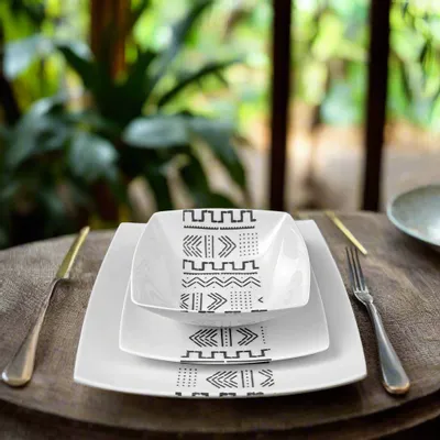 Gifts - Royal Glow: Set of 6 Customizable French Porcelain Plates with Kente or Kita African Patterns - KEMI HOME ART