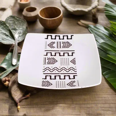 Gifts - Royal Glow: Set of 6 Customizable French Porcelain Plates with Kente or Kita African Patterns - KEMI HOME ART