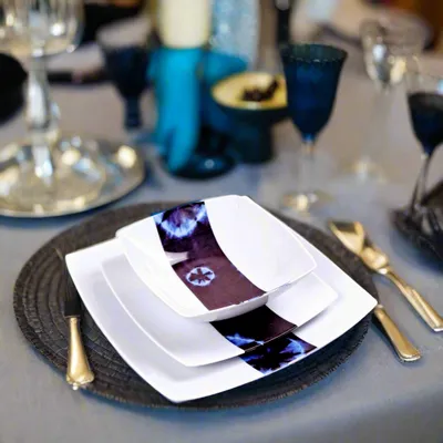 Gifts - Limited Edition: Set of 6 Customizable French Porcelain Plates - Unique Ethnic Indigo Pattern, Made to Order for an Exquisite Table Setting - KEMI HOME ART