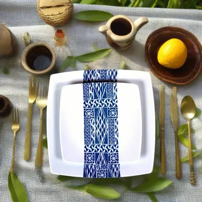 Gifts - Limited Edition: Set of 6 Customizable Ndop Blue Pattern Porcelain Plates – Unique Cameroonian Craftsmanship - KEMI HOME ART