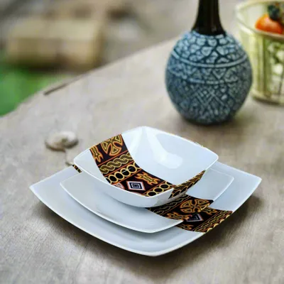 Gifts - Limited Edition: Set of 6 Customizable Square Plates – Ndop Black Pattern, Unique Cameroonian Craftsmanship - KEMI HOME ART