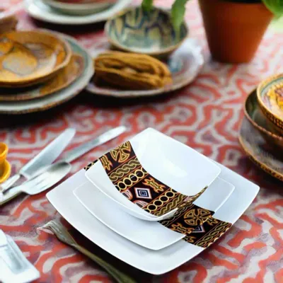 Gifts - Limited Edition: Set of 6 Customizable Square Plates – Ndop Black Pattern, Unique Cameroonian Craftsmanship - KEMI HOME ART