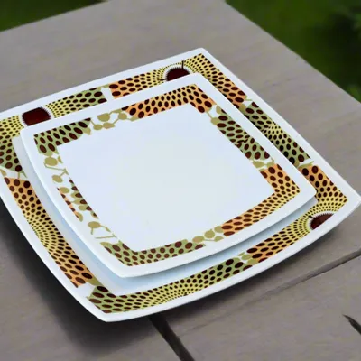 Gifts - Customizable Square Porcelain Plate Set - Unique Gammaphone Rhythm-Inspired Design - KEMI HOME ART