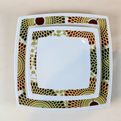 Gifts - Customizable Square Porcelain Plate Set - Unique Gammaphone Rhythm-Inspired Design - KEMI HOME ART