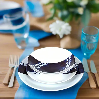 Gifts - Indigo Splendor: Set of 6 Customizable French Porcelain Plates with Unique African Ethnic Motifs - KEMI HOME ART