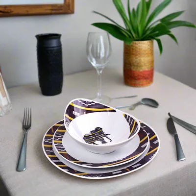 Gifts - Customizable Table Art Set: 6 Oval Fine Porcelain Plates with Baoulé Black & Yellow Motif, Inspired by Ivory Coast - KEMI HOME ART