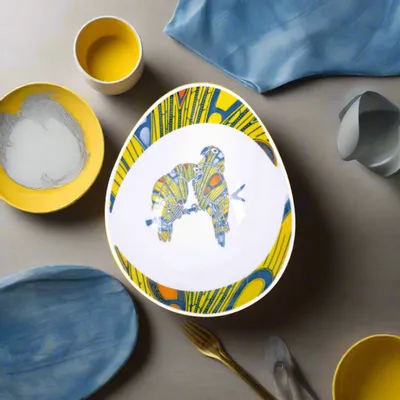 Gifts - Wax Glow: Set of 6 Fine Porcelain Oval Plates – Unique 'Electric Bulb' Motif – Customizable French Craftsmanship - KEMI HOME ART