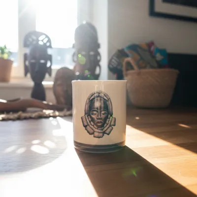 Gifts - Customizable Artisan Mug: Yacouba & Dan Masks on Fine French Porcelain - Unique African Elegance - KEMI HOME ART