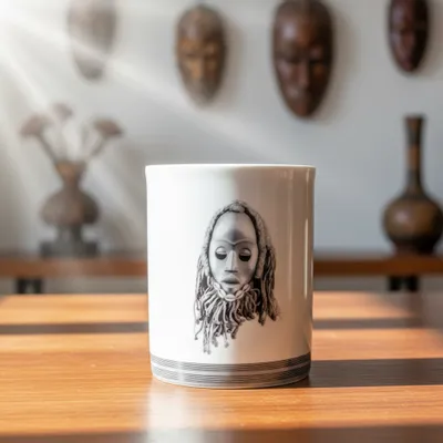 Gifts - Handcrafted French Porcelain Mug - Customizable Dan & Yacouba Masks - Unique Cultural Piece - KEMI HOME ART