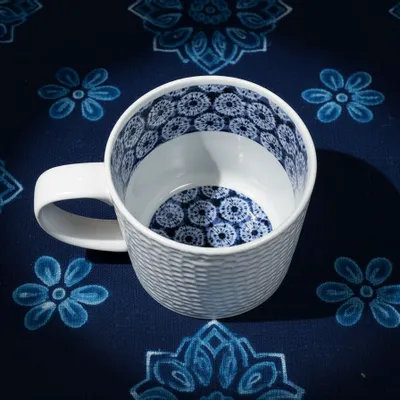 Gifts - Customizable Indigo Mug: French Porcelain with African Sun Motifs, Unique and Made-to-Order Creations - KEMI HOME ART