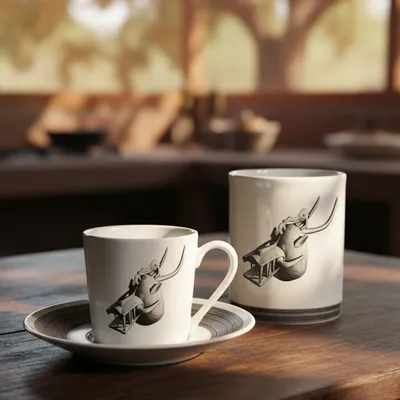 Gifts - Customizable Fine Porcelain Coffee Cup - Senoufo Waniugo Mask, Unique and Elegant African Art - KEMI HOME ART