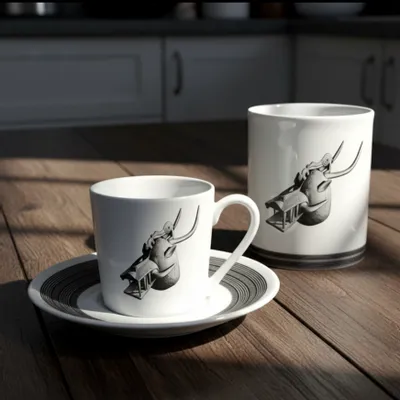 Gifts - Customizable Fine Porcelain Coffee Cup - Senoufo Waniugo Mask, Unique and Elegant African Art - KEMI HOME ART