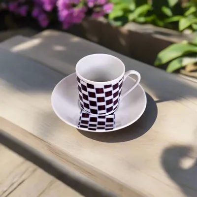 Gifts - Awaken your senses with this customizable fine porcelain coffee cup, featuring the unique African WAX 'Ludo Kouin' pattern – A game of luck and style for your magical mornings! - KEMI HOME ART