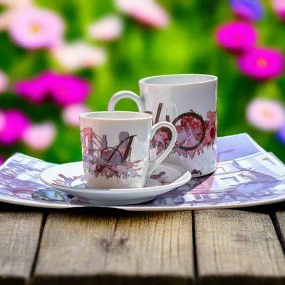 Gifts - Customizable Coffee Cup with Saucer - Alfortville Violet Pattern, 140 Years of History to Enjoy - KEMI HOME ART